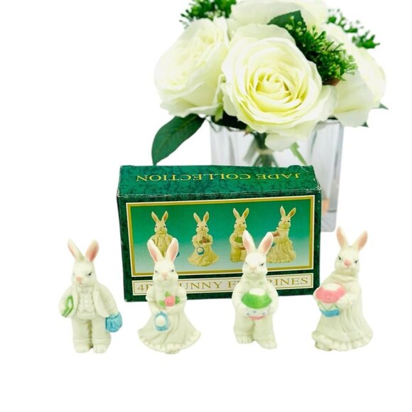 Vintage World Bazaars Jade Collection Ceramic Easter Bunny 4 Piece Set 3” Tall - Picture 1 of 7